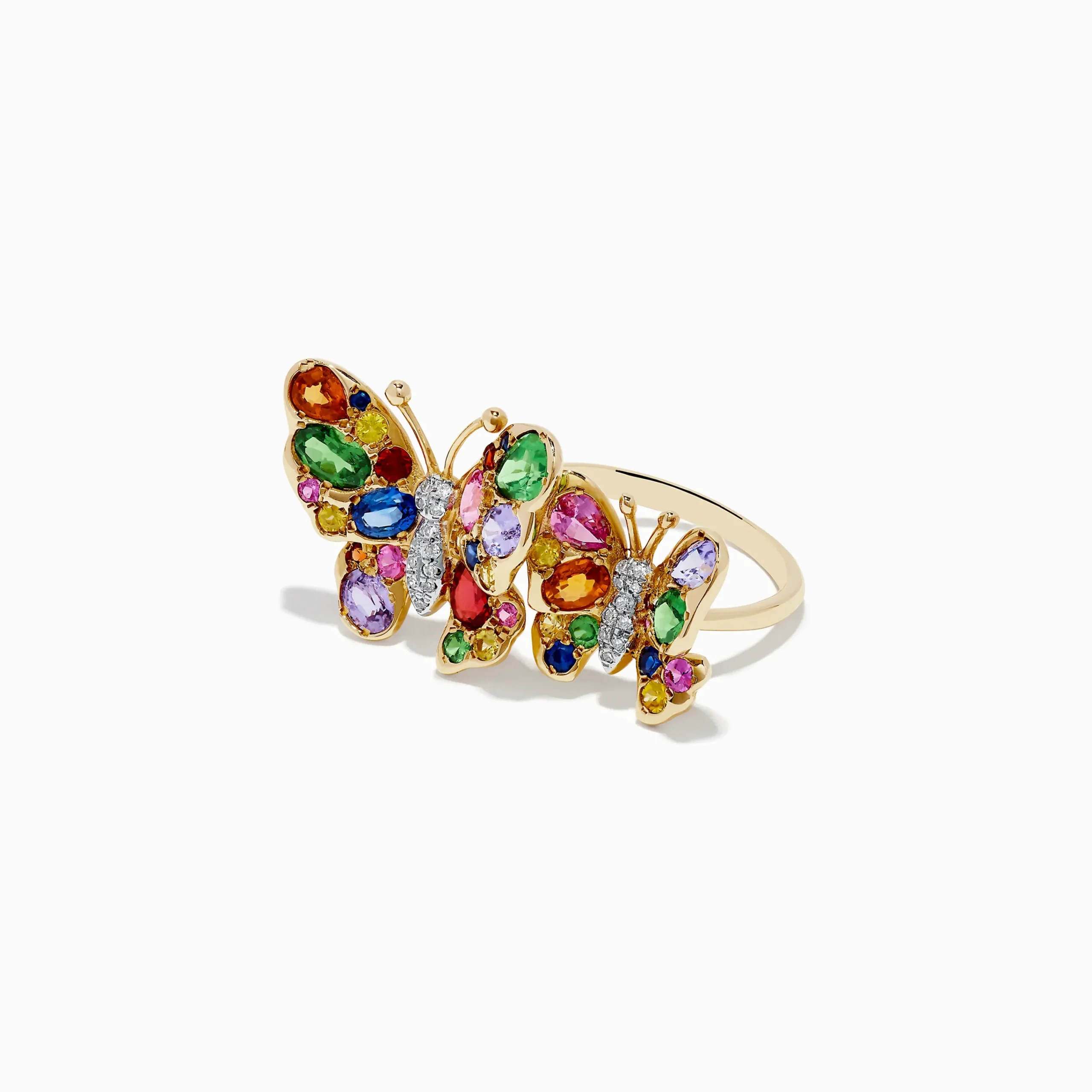 Rings|Effy Jewelry Watercolors 14K Gold Multi Sapphire and Diamond Butterfly Ring