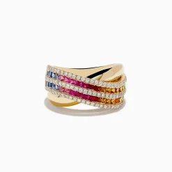 Rings|Effy Jewelry Watercolors 14K Gold Multi Sapphire and Diamond Crossover ring