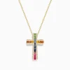 Necklaces & Pendants|BH Multi Watercolors 14K Gold Multi Sapphire and Diamond Cross Pendant