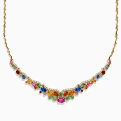 Necklaces & Pendants|Effy Jewelry Watercolors 14K Gold Multi Sapphire and Diamond Necklace