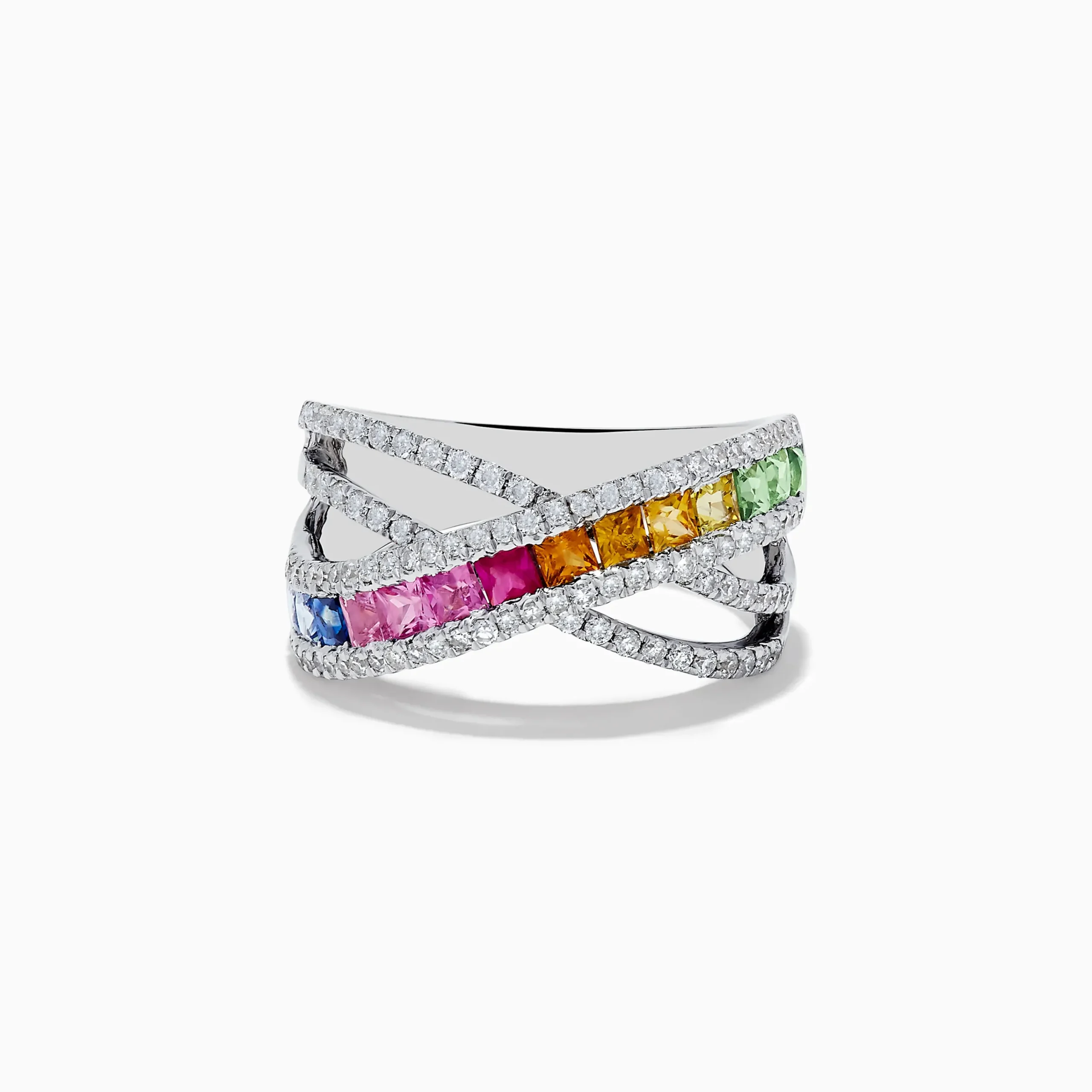 Rings|Effy Jewelry Watercolors 14K Gold Multi Sapphire u0026 Diamond Crossover Ring