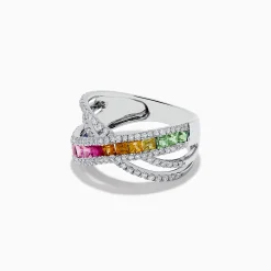 Rings|Effy Jewelry Watercolors 14K Gold Multi Sapphire u0026 Diamond Crossover Ring