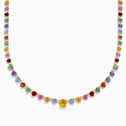 Necklaces & Pendants|Effy Jewelry Watercolors 14K Gold Multi Sapphire and Diamond Necklace
