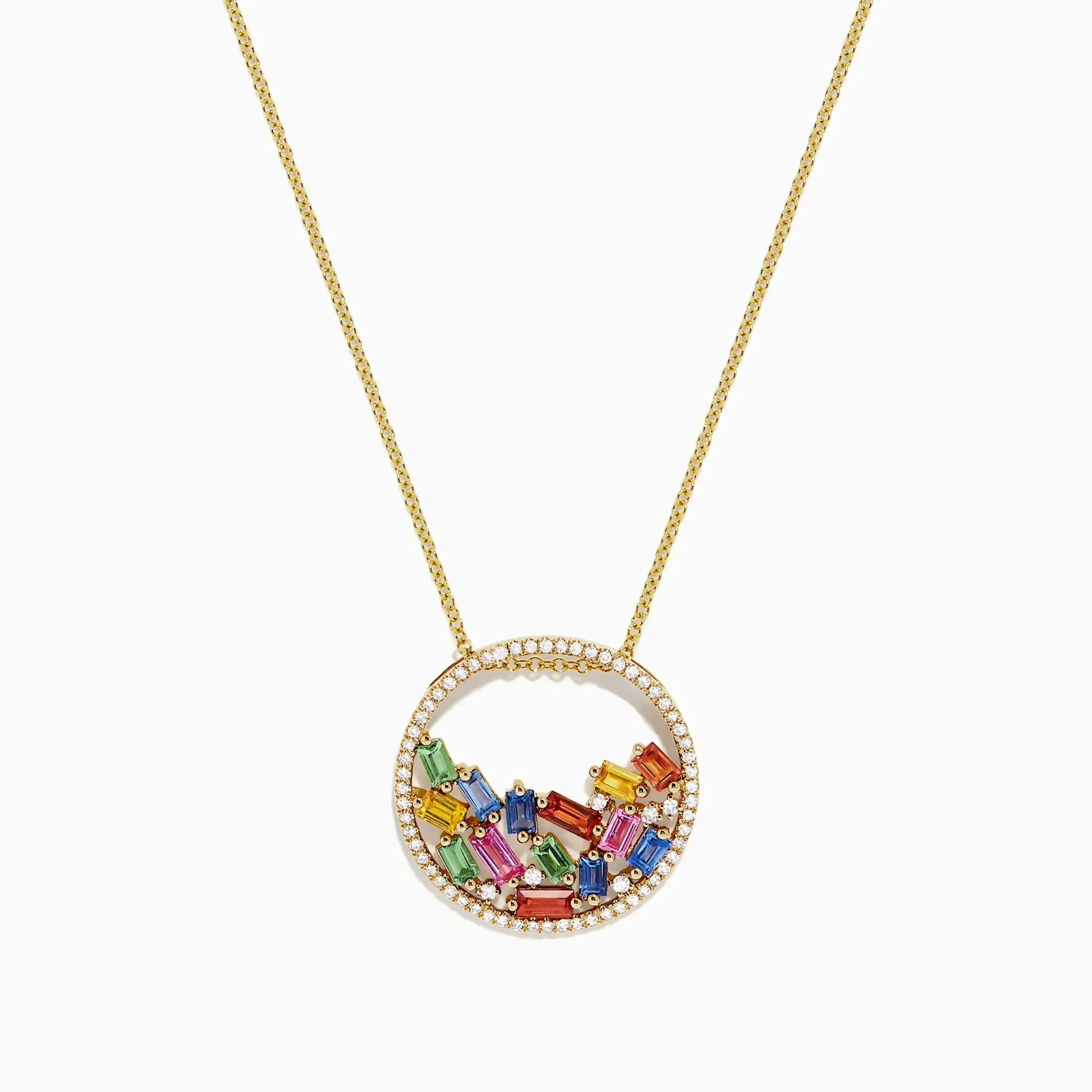 Necklaces & Pendants|BH Multi Watercolors 14K Gold Multi Sapphire and Diamond Pendant, 1.65 TCW