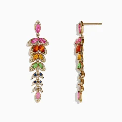 Earrings|BH Multi Watercolors 14K Gold Multi Sapphire and Diamond Earrings, 3.65 TCW