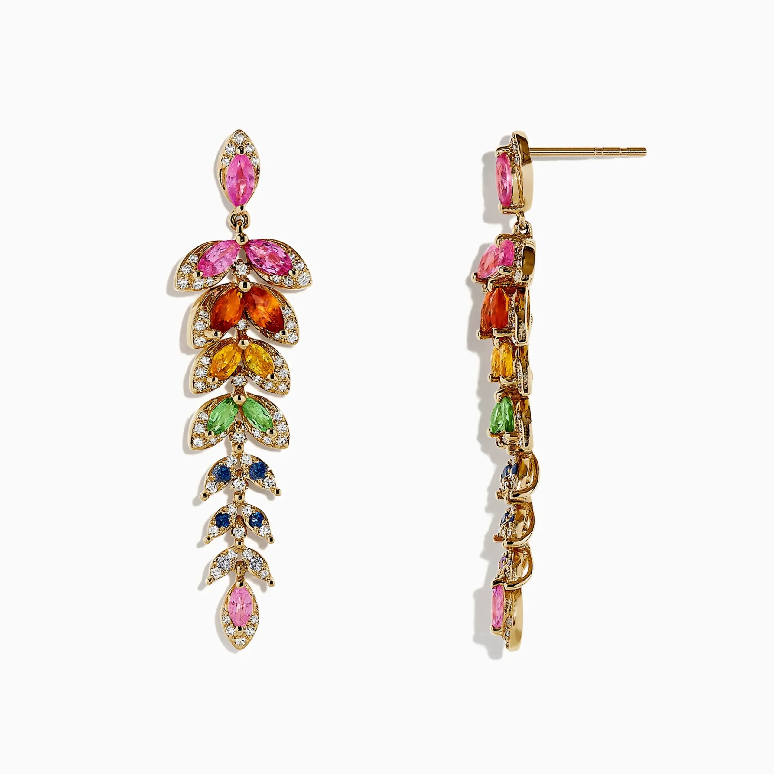 Earrings|BH Multi Watercolors 14K Gold Multi Sapphire and Diamond Earrings, 3.65 TCW