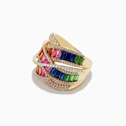 Rings|Effy Jewelry Watercolors 14K Gold Multi Sapphire u0026 Diamond Crossover Ring