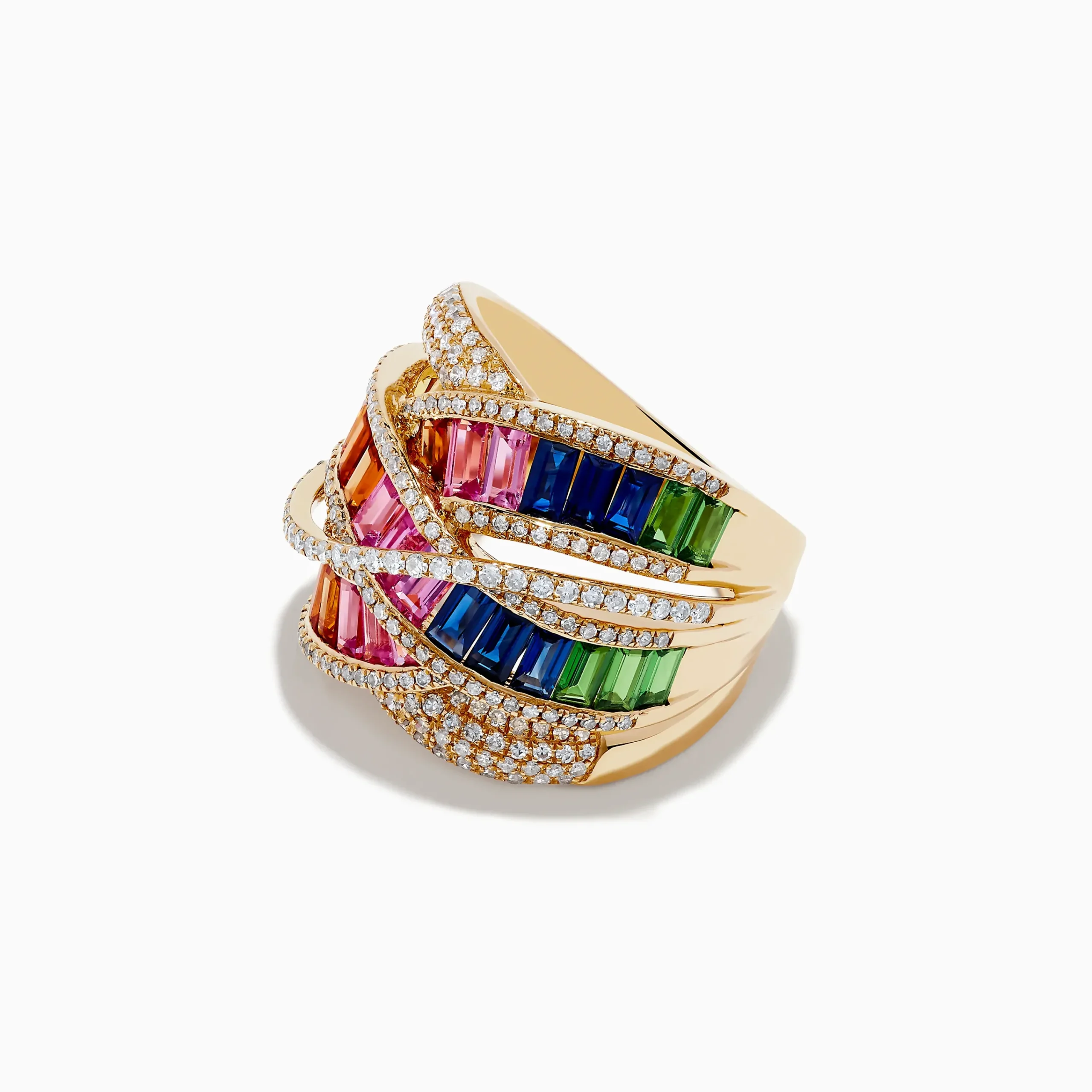 Rings|Effy Jewelry Watercolors 14K Gold Multi Sapphire u0026 Diamond Crossover Ring