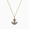 Necklaces & Pendants|Effy Jewelry Watercolors 14K Gold Multi Sapphire Diamond Anchor Pendant, 0.76 TCW