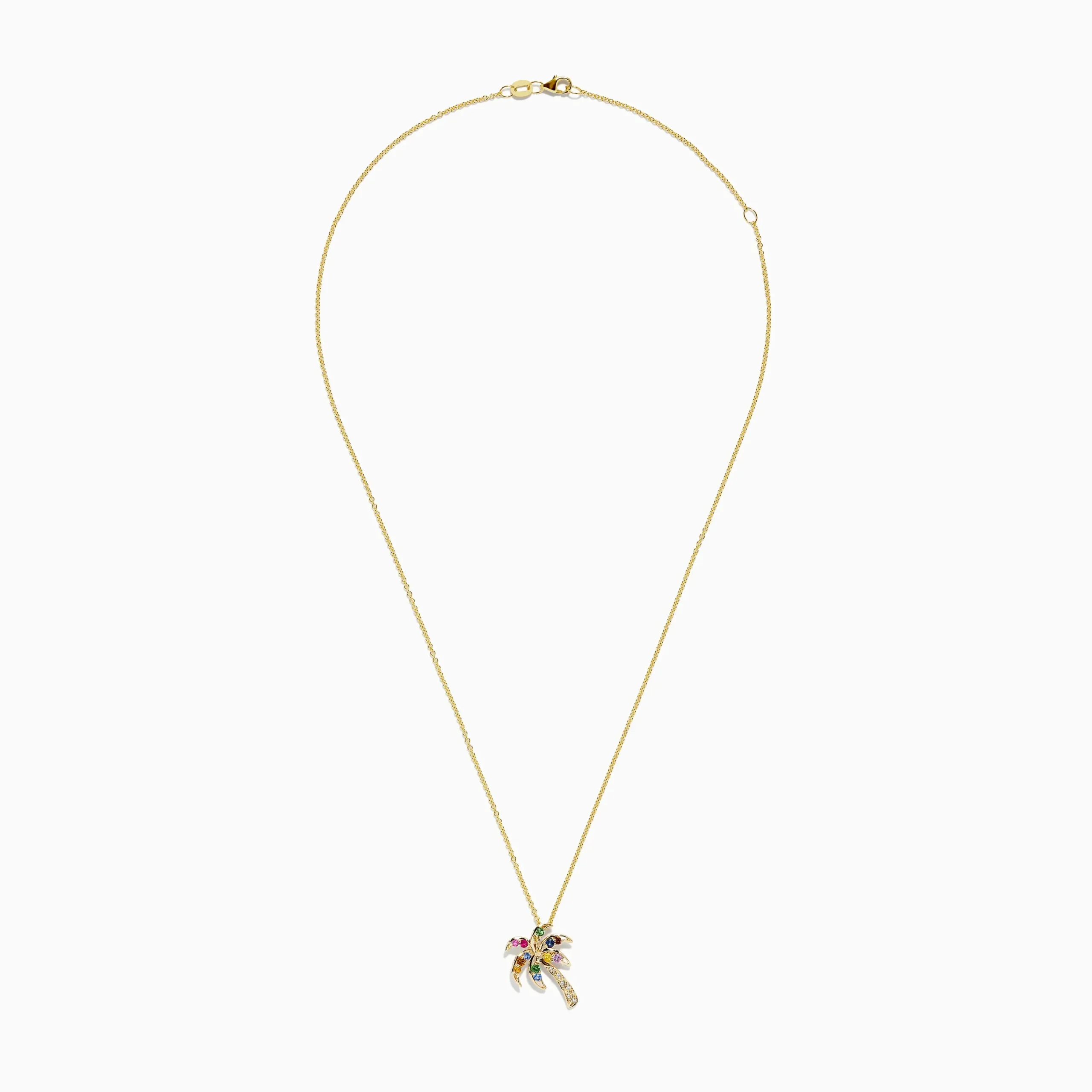 Necklaces & Pendants|BH Multi Watercolors 14K Gold Multi Sapphire and Diamond Palm Tree Pendant