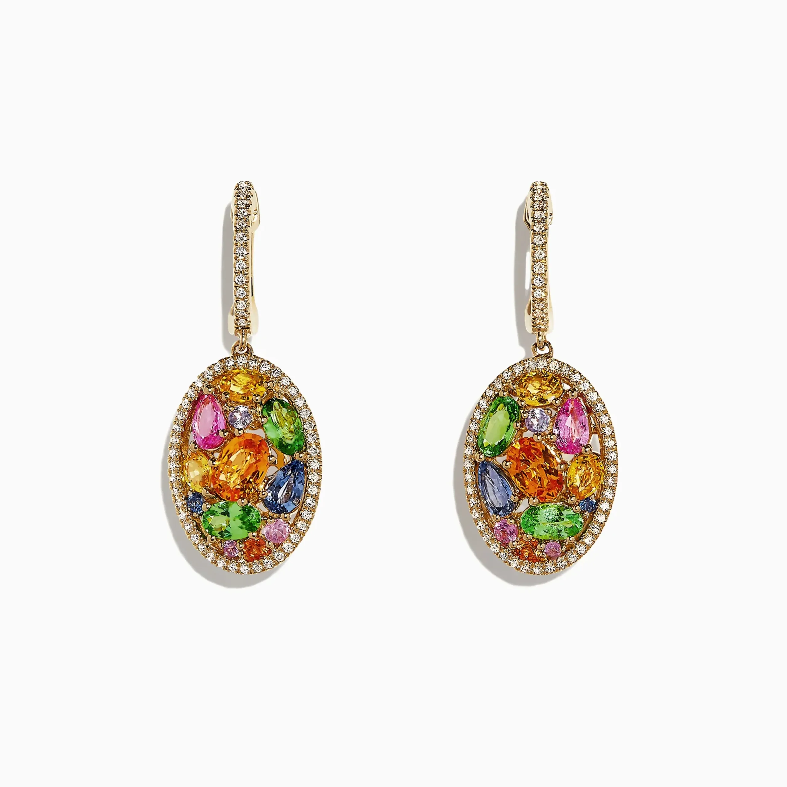 Earrings|Effy Jewelry Watercolors 14K Gold Multi Sapphire u0026 Diamond Earrings, 5.11 TCW