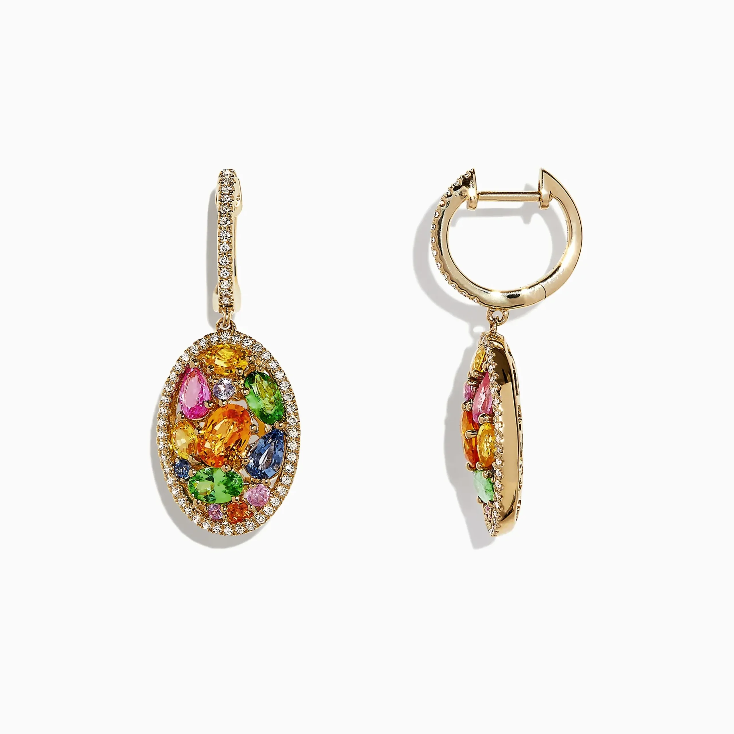 Earrings|Effy Jewelry Watercolors 14K Gold Multi Sapphire u0026 Diamond Earrings, 5.11 TCW
