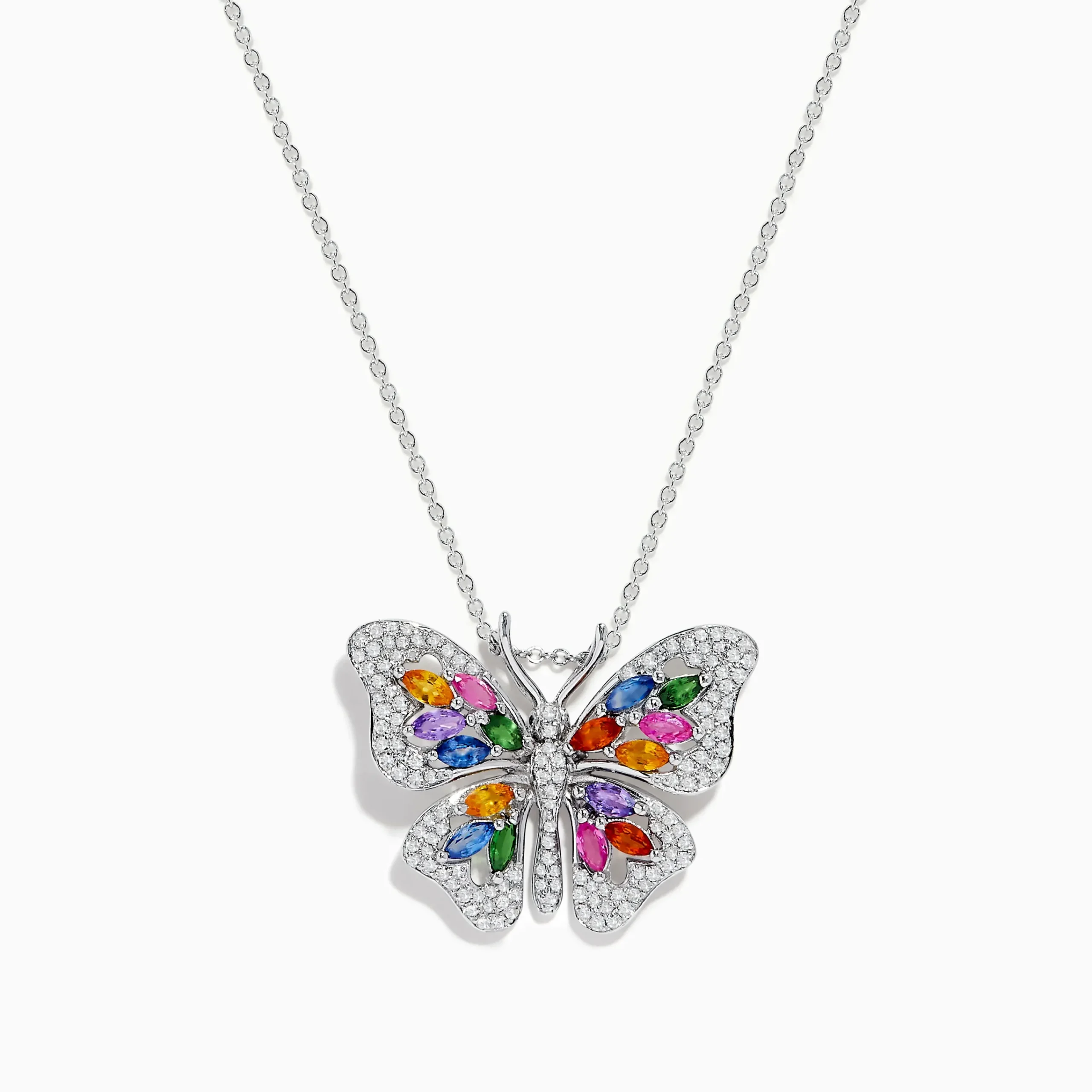 Necklaces & Pendants|Effy Jewelry Watercolors 14K Gold Multi Sapphire u0026 Diamond Butterfly Pendant