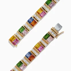 Bracelets|BH Multi Watercolors 14K Gold Multi Sapphire and Diamond Bracelet, 16.10 TCW