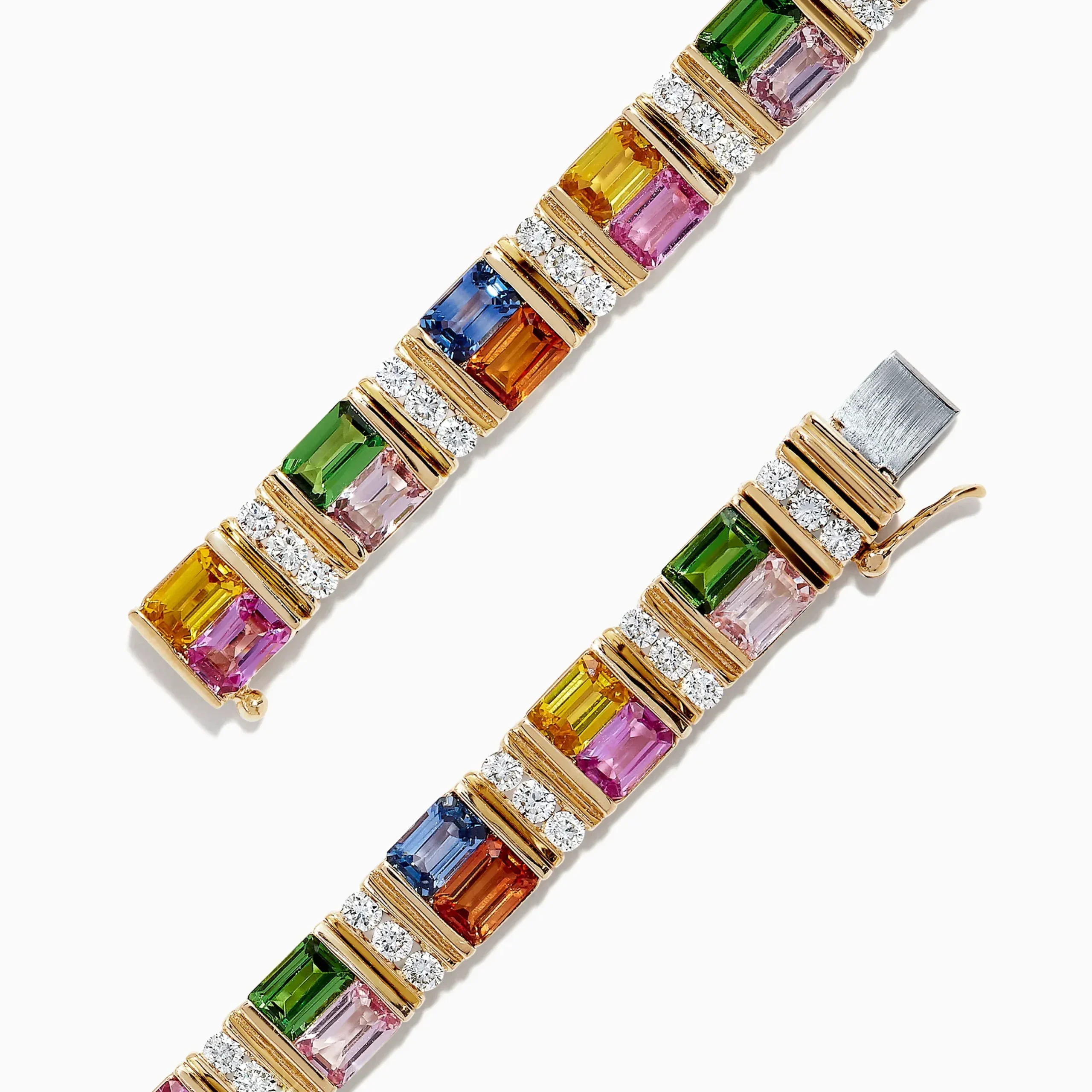 Bracelets|BH Multi Watercolors 14K Gold Multi Sapphire and Diamond Bracelet, 16.10 TCW