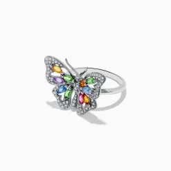 Rings|Effy Jewelry Watercolors 14K Gold Multi Sapphire and Diamond Butterfly Ring