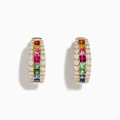 Earrings|Effy Jewelry Watercolors 14K Gold Multi Sapphire u0026 Diamond Hoop Earrings