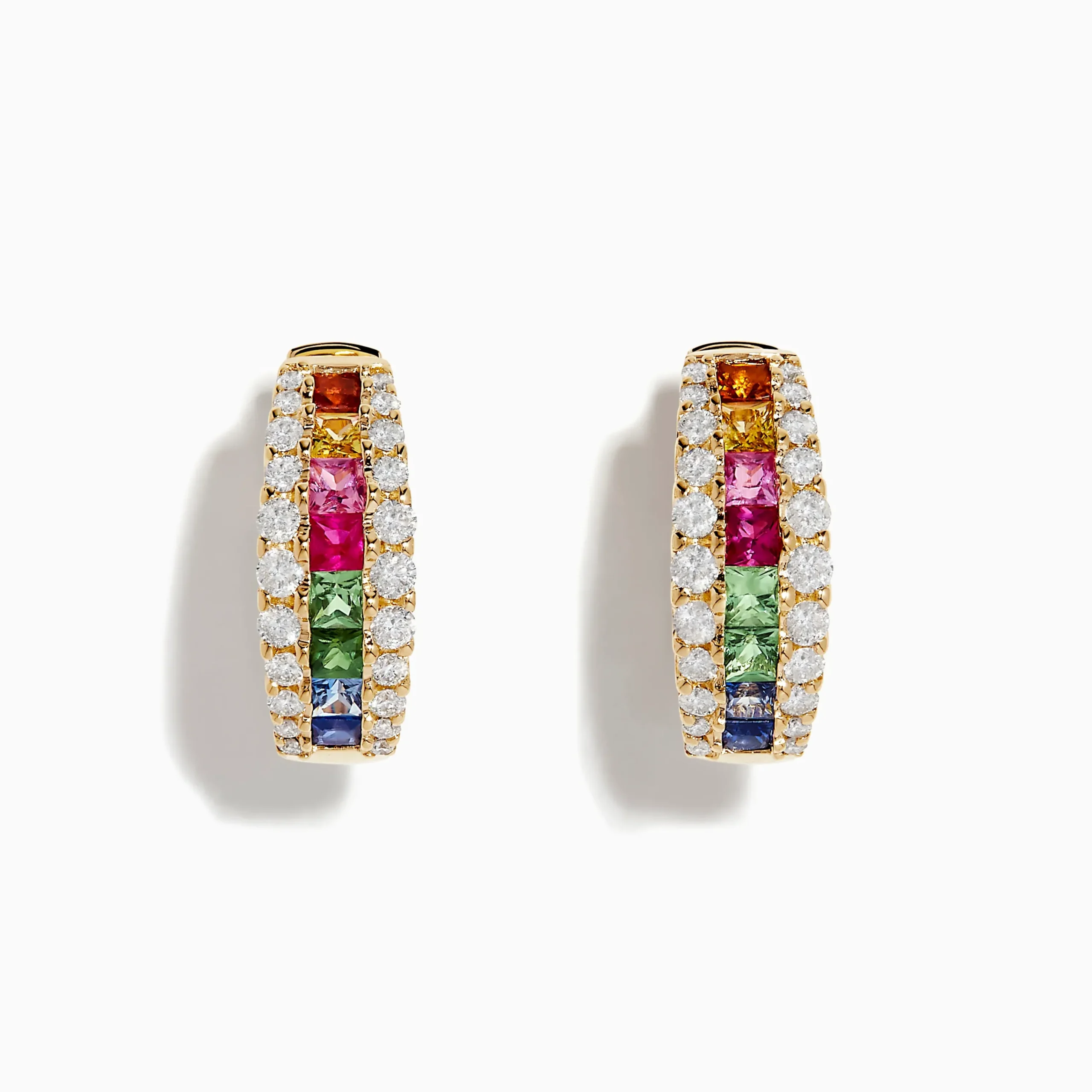 Earrings|Effy Jewelry Watercolors 14K Gold Multi Sapphire u0026 Diamond Hoop Earrings