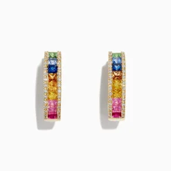 Earrings|BH Multi Watercolors 14K Gold Multi Sapphire u0026 Diamond 3/4" Hoop Earrings, 2.63 TCW