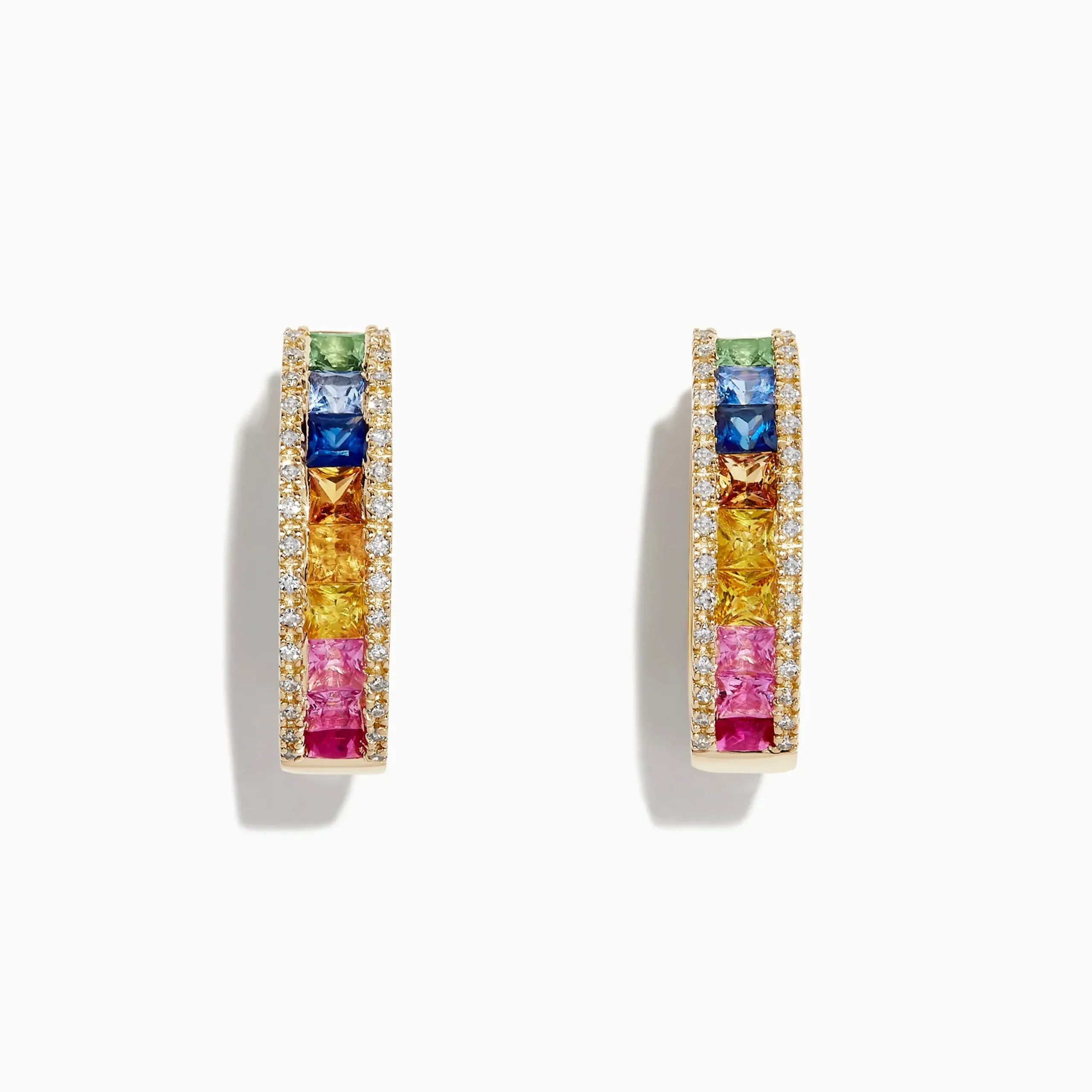 Earrings|BH Multi Watercolors 14K Gold Multi Sapphire u0026 Diamond 3/4" Hoop Earrings, 2.63 TCW