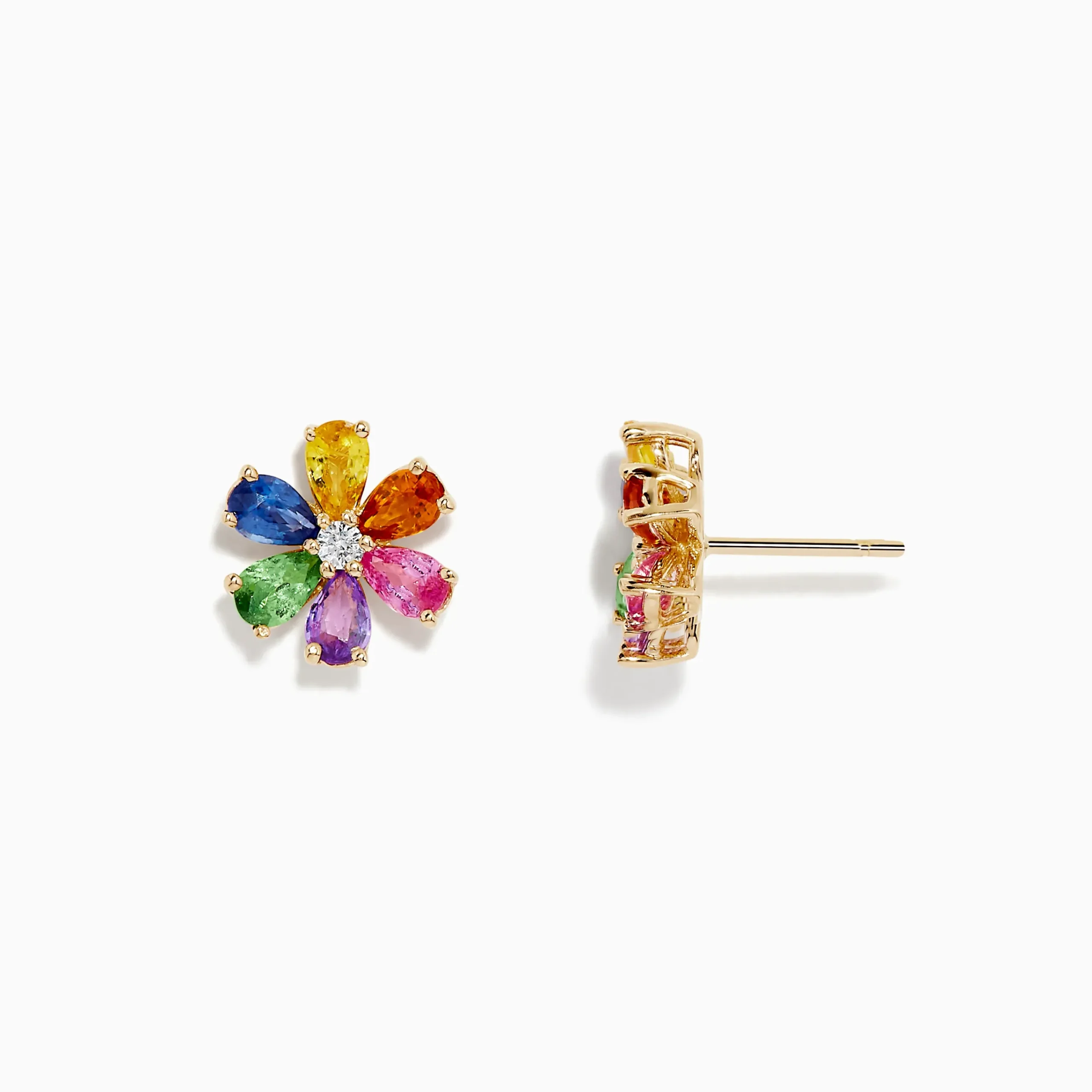 Earrings|BH Multi Watercolors 14K Gold Multi Sapphire and Diamond Flower Stud Earrings