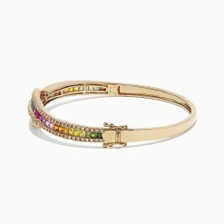Bracelets|Effy Jewelry Watercolors 14K Gold Multi Sapphire and Diamond Bangle, 4.17 TCW