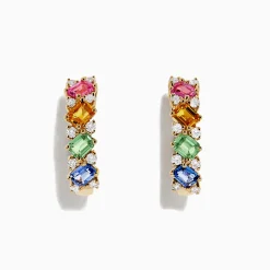 Earrings|BH Multi Watercolors 14K Gold Multi Sapphire and Diamond Earrings, 2.48 TCW