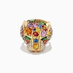 Rings|BH Multi Watercolors 14K Gold Multi Sapphire, Diamond u0026 Emerald Panther Ring