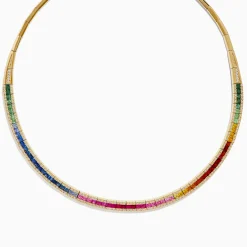 Necklaces & Pendants|Effy Jewelry Watercolors 14K Gold Multi Sapphire u0026 Diamond Necklace, 11.21 TCW