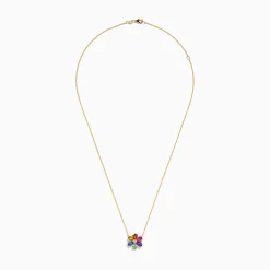 Necklaces & Pendants|BH Multi Watercolors 14K Gold Multi Sapphire and Diamond Flower Necklace