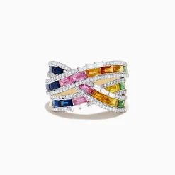 Rings|Effy Jewelry Watercolors 14K Gold Multi Sapphire and Diamond Crossover Ring