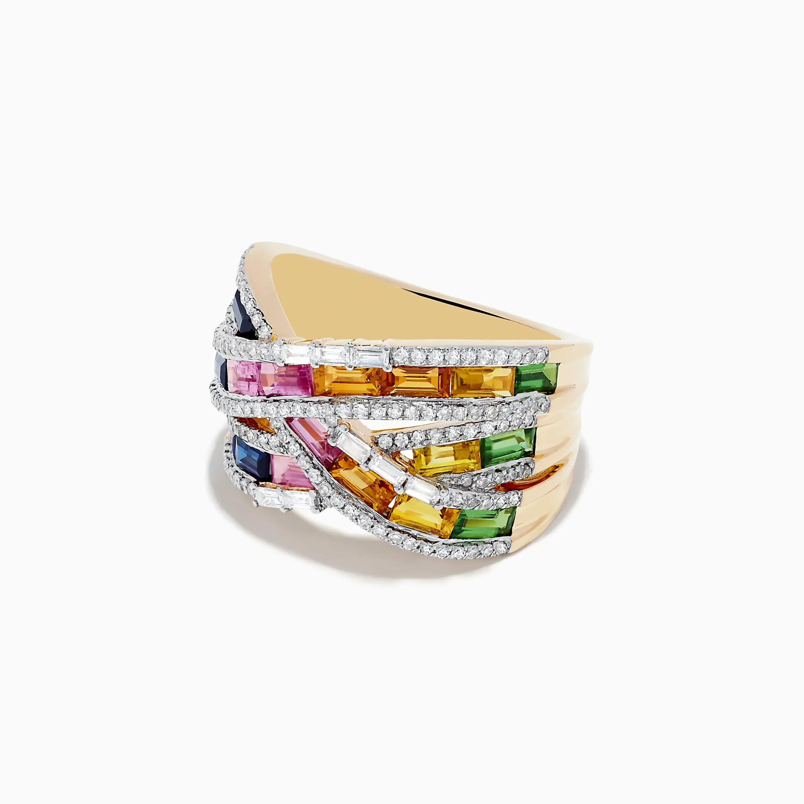 Rings|Effy Jewelry Watercolors 14K Gold Multi Sapphire and Diamond Crossover Ring