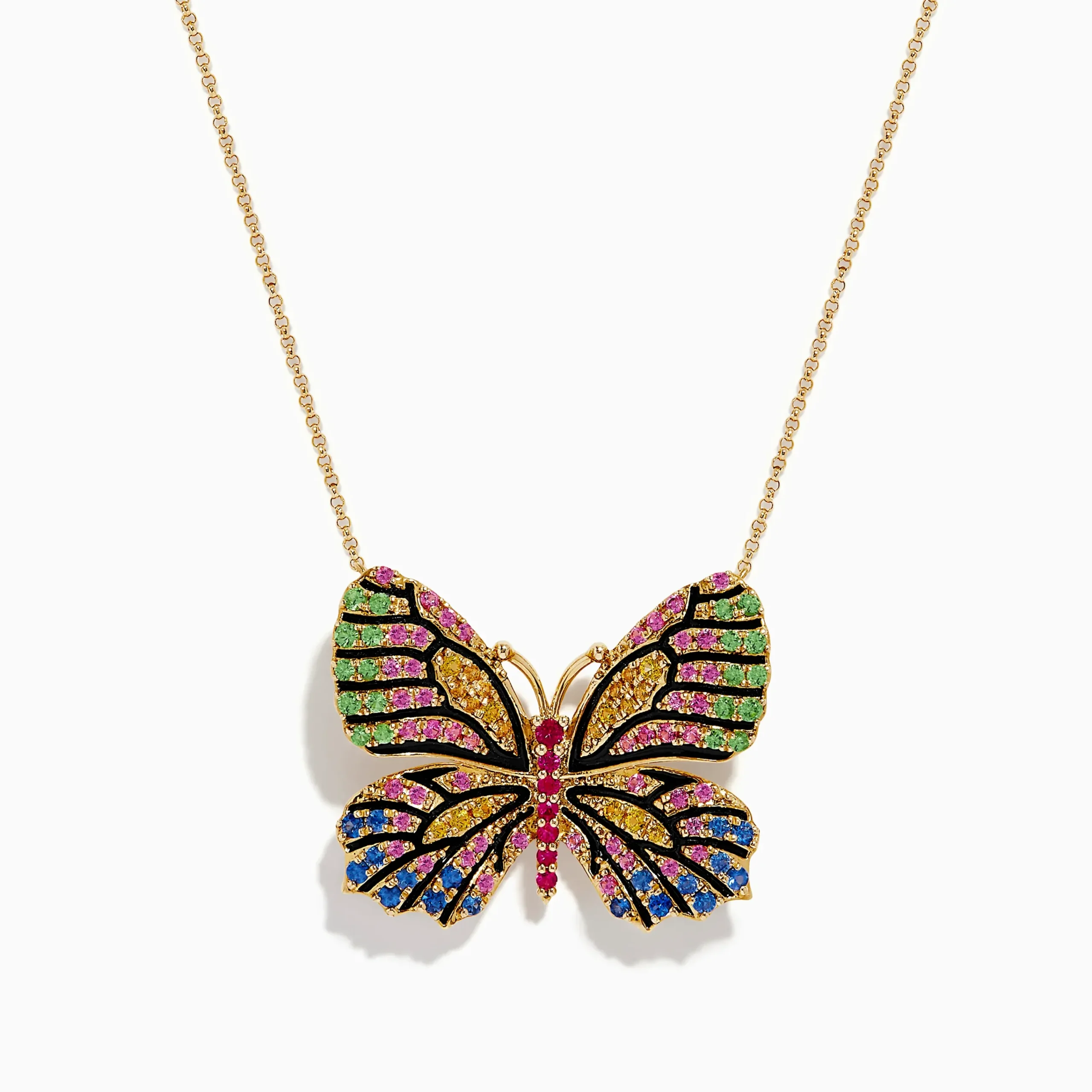 Necklaces & Pendants|Effy Jewelry Watercolors 14K Gold Ruby and Multi Sapphire Butterfly Pendant
