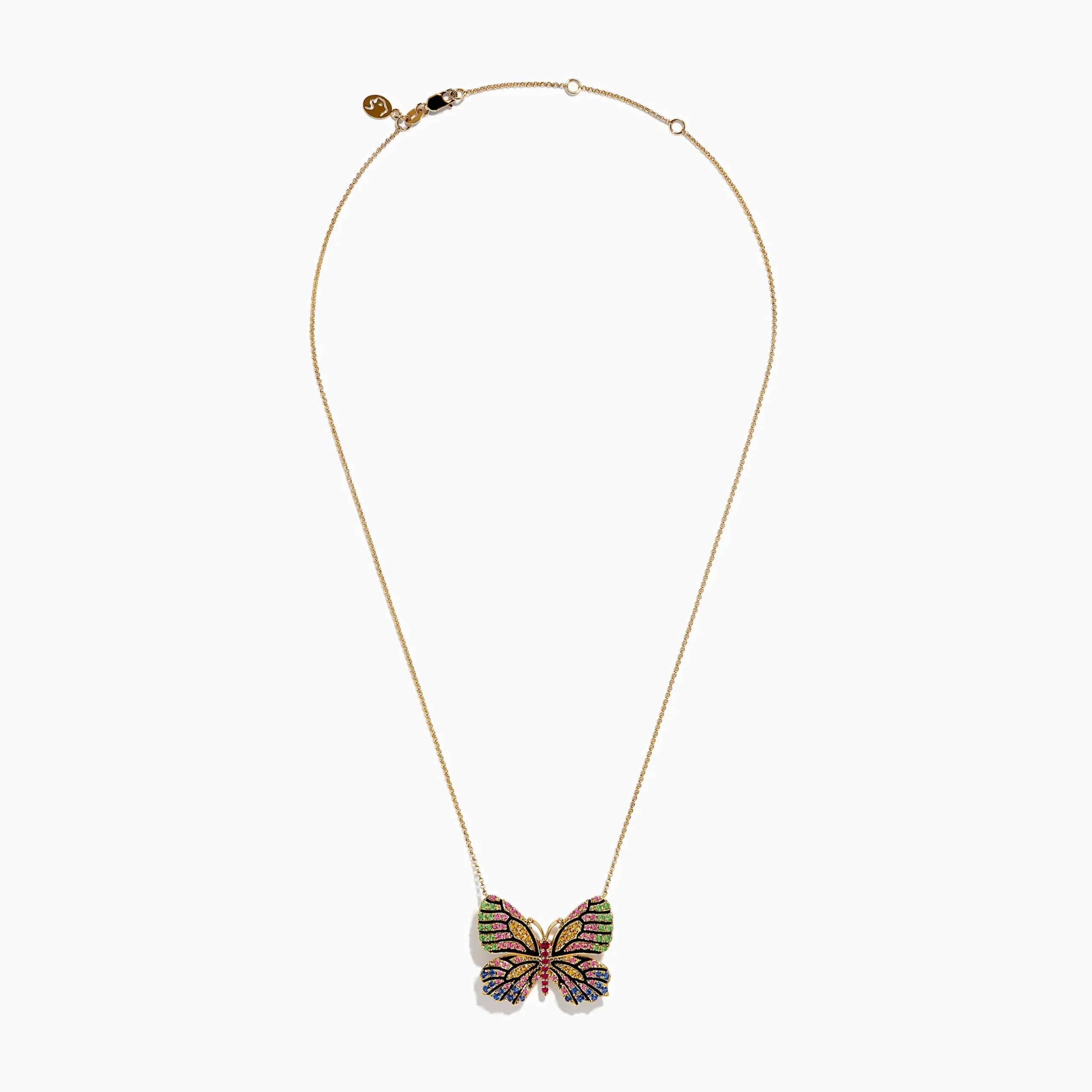 Necklaces & Pendants|Effy Jewelry Watercolors 14K Gold Ruby and Multi Sapphire Butterfly Pendant