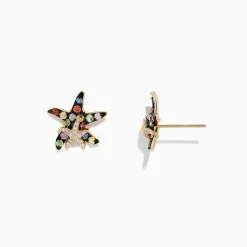 Earrings|Effy Jewelry Watercolors 14K Gold Sapphire u0026 Diamond Starfish Stud Earrings, 0.76 TCW