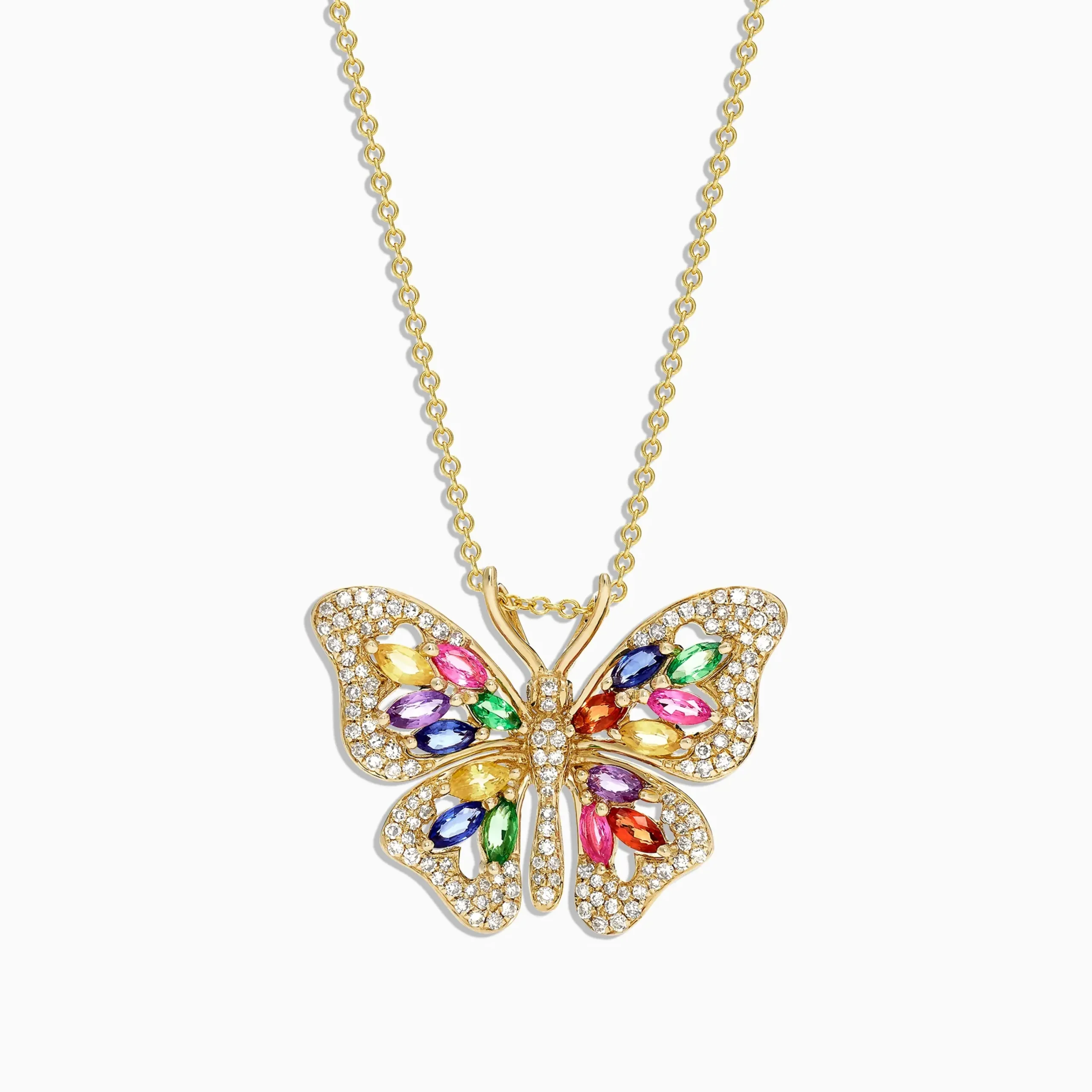 Necklaces & Pendants|Effy Jewelry Watercolors 14K Gold Sapphire u0026 Diamond Butterfly Pendant, 2.34 TCW