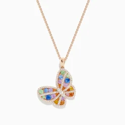 Necklaces & Pendants|BH Multi Watercolors 14K Rose Gold Multi Sapphire and Diamond Butterfly Pendant