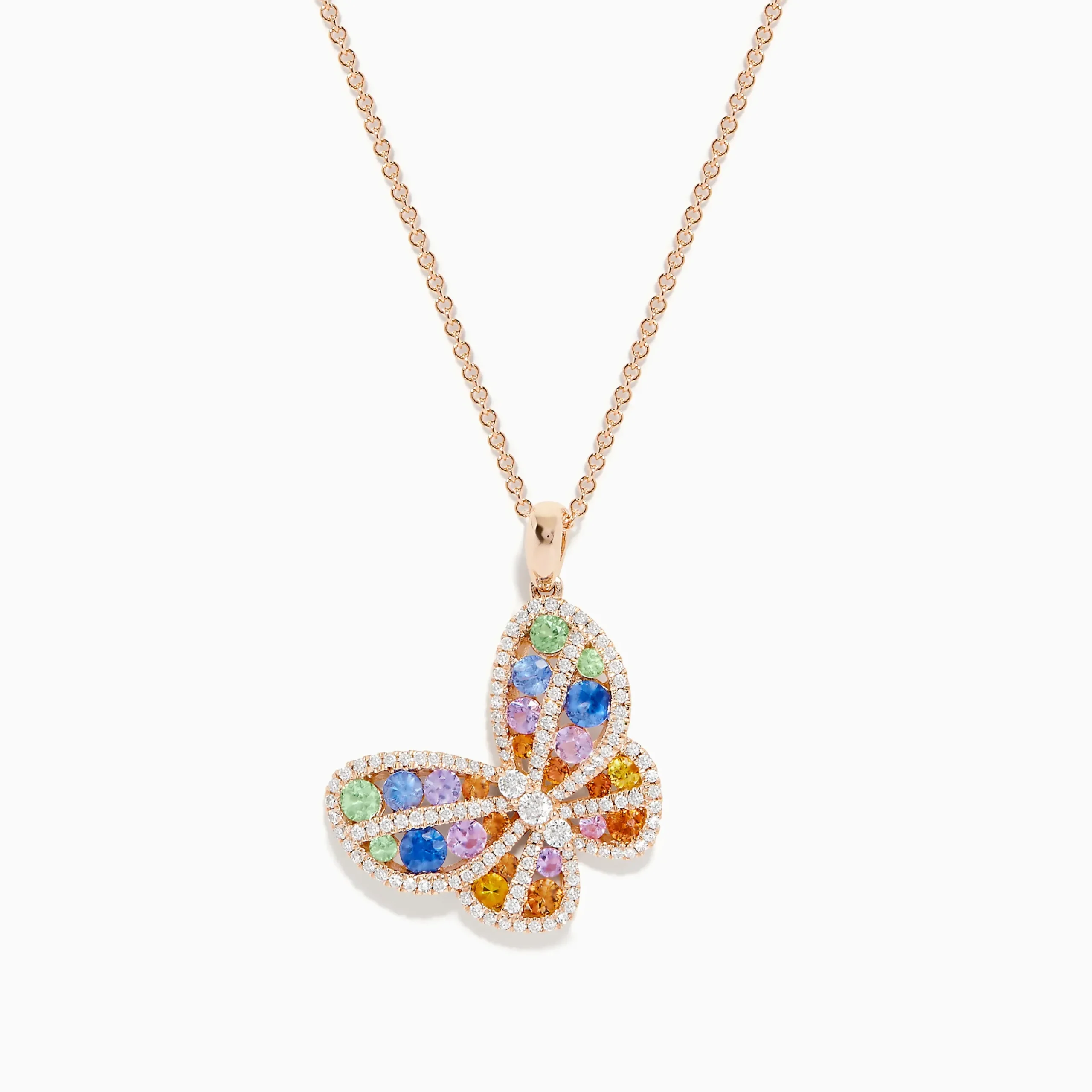 Necklaces & Pendants|BH Multi Watercolors 14K Rose Gold Multi Sapphire and Diamond Butterfly Pendant