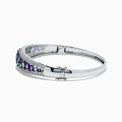 Bracelets|BH Multi Watercolors 14K White Gold Multi Sapphire and Diamond Bangle, 6.25 TCW