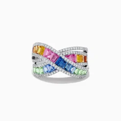 Rings|Effy Jewelry Watercolors 14K White Gold Multi Sapphire and Diamond Crossover Ring