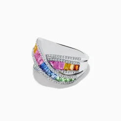 Rings|Effy Jewelry Watercolors 14K White Gold Multi Sapphire and Diamond Crossover Ring