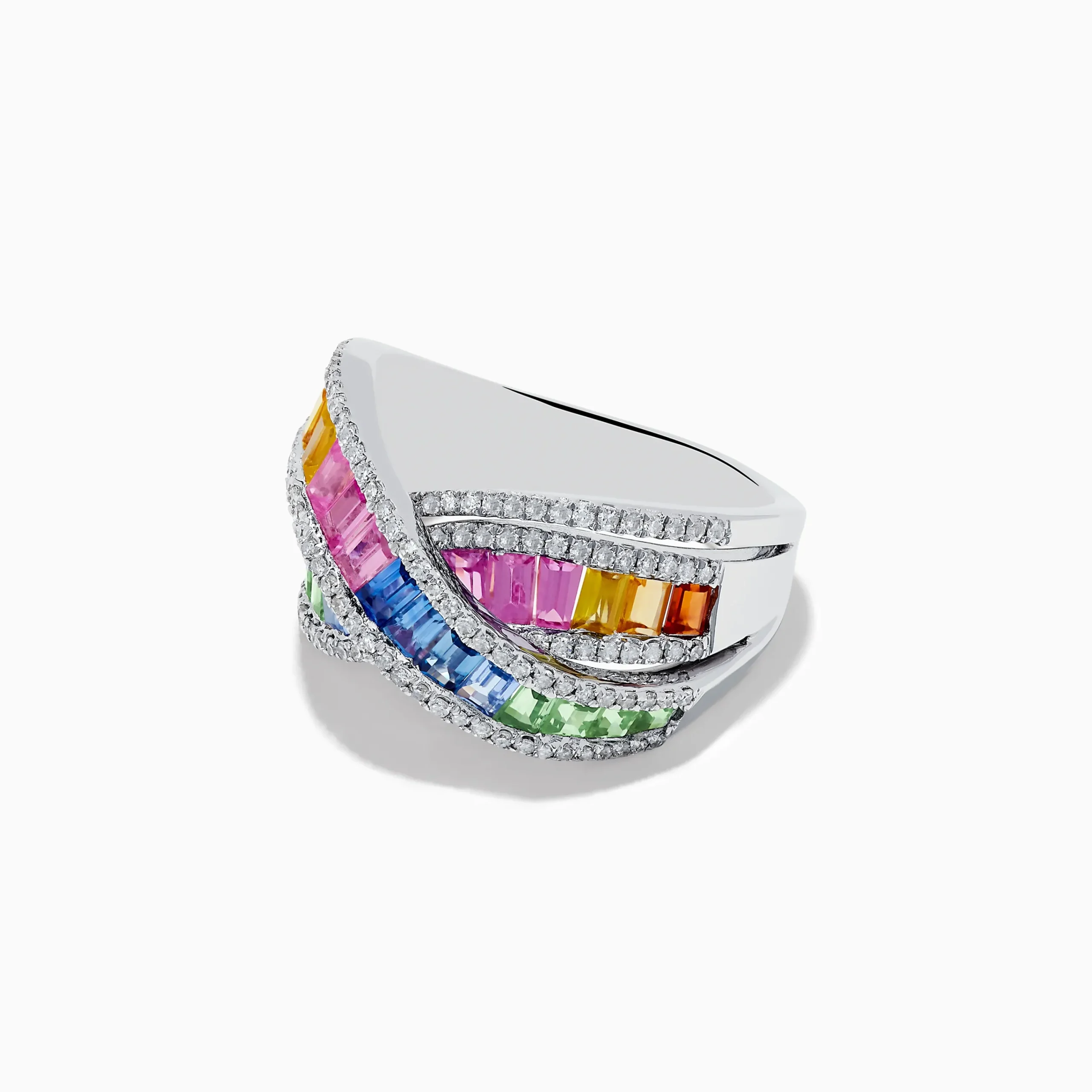 Rings|Effy Jewelry Watercolors 14K White Gold Multi Sapphire and Diamond Crossover Ring