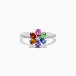Rings|Effy Jewelry Watercolors 14K White Gold Diamond and Multi Sapphire Flower Ring