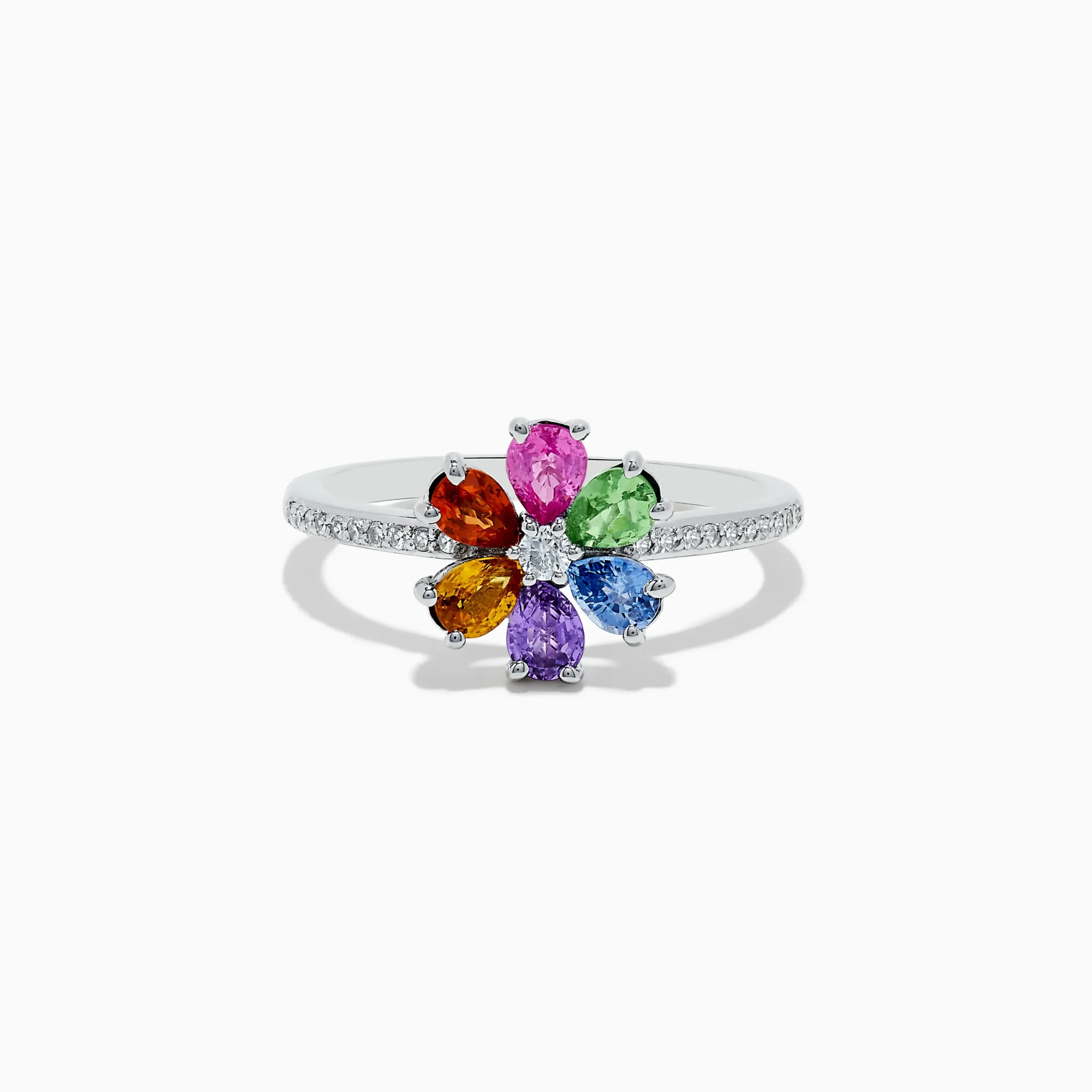 Rings|Effy Jewelry Watercolors 14K White Gold Diamond and Multi Sapphire Flower Ring
