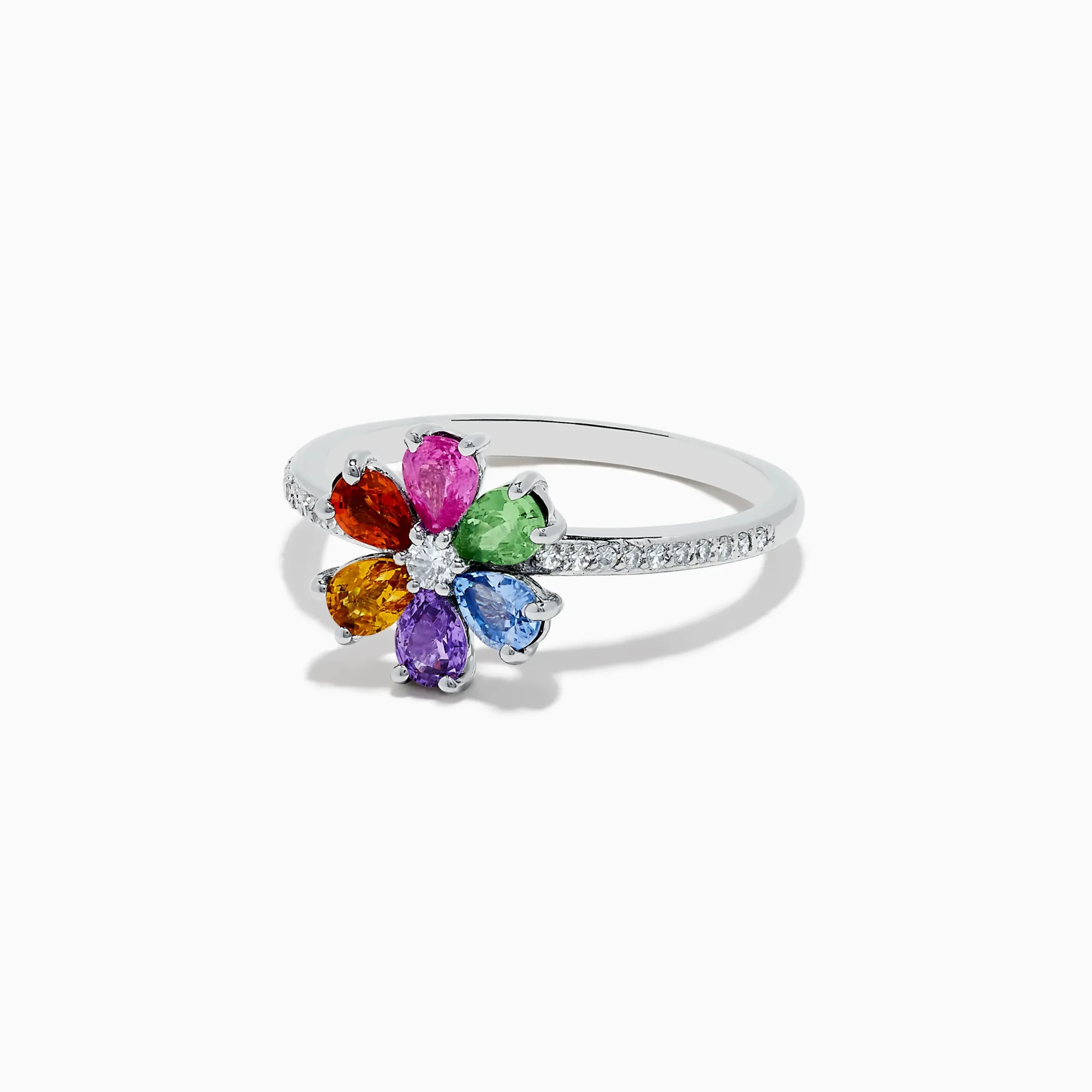 Rings|Effy Jewelry Watercolors 14K White Gold Diamond and Multi Sapphire Flower Ring