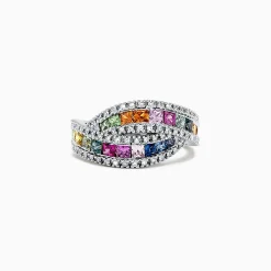 Rings|Effy Jewelry Watercolors 14K White Gold Multi Sapphire and Diamond Ring, 1.95 TCW