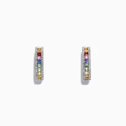 Earrings|Effy Jewelry Watercolors 14K White Gold Multi Sapphire u0026 Diamond Hoop Earrings