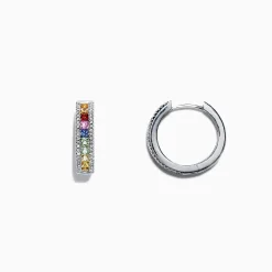 Earrings|Effy Jewelry Watercolors 14K White Gold Multi Sapphire u0026 Diamond Hoop Earrings