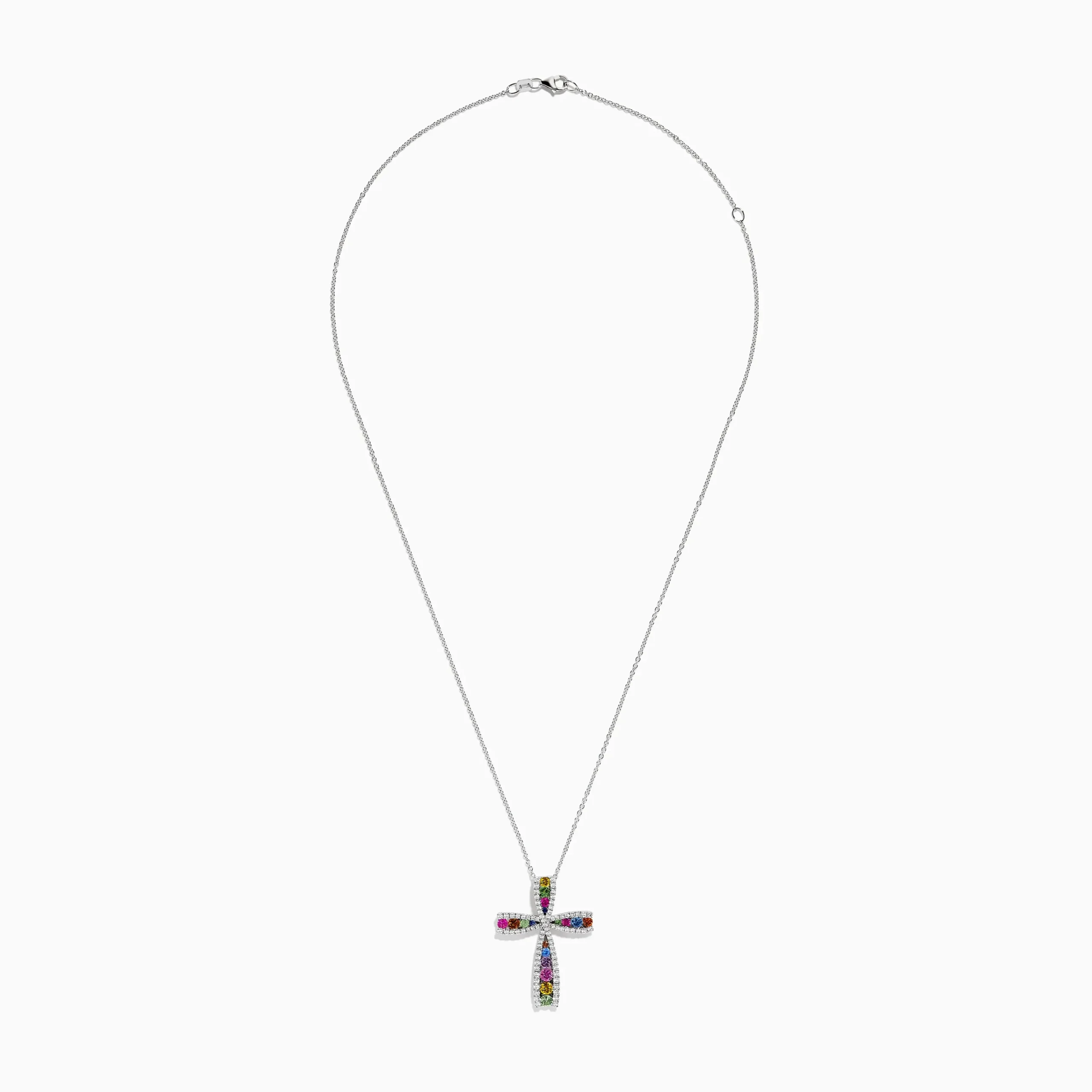 Necklaces & Pendants|BH Multi Watercolors 14K White Gold Multi Sapphire and Diamond Cross Pendant