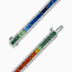 Bracelets|Effy Jewelry Watercolors 14K White Gold Multi Sapphire u0026 Diamond Bracelet, 9.16 TCW